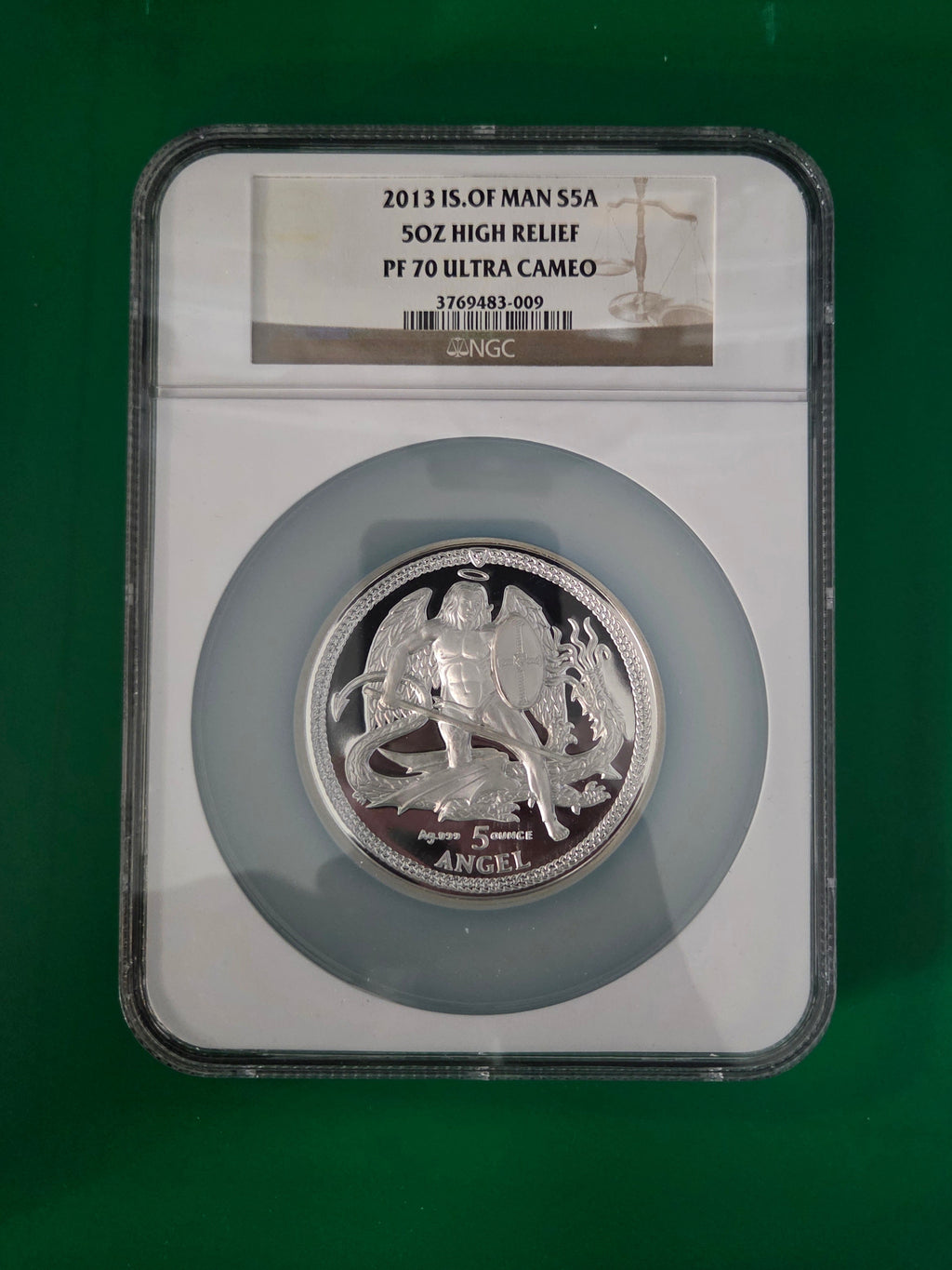 2013 Isle of Man 5 oz  Silver Angel High Relief