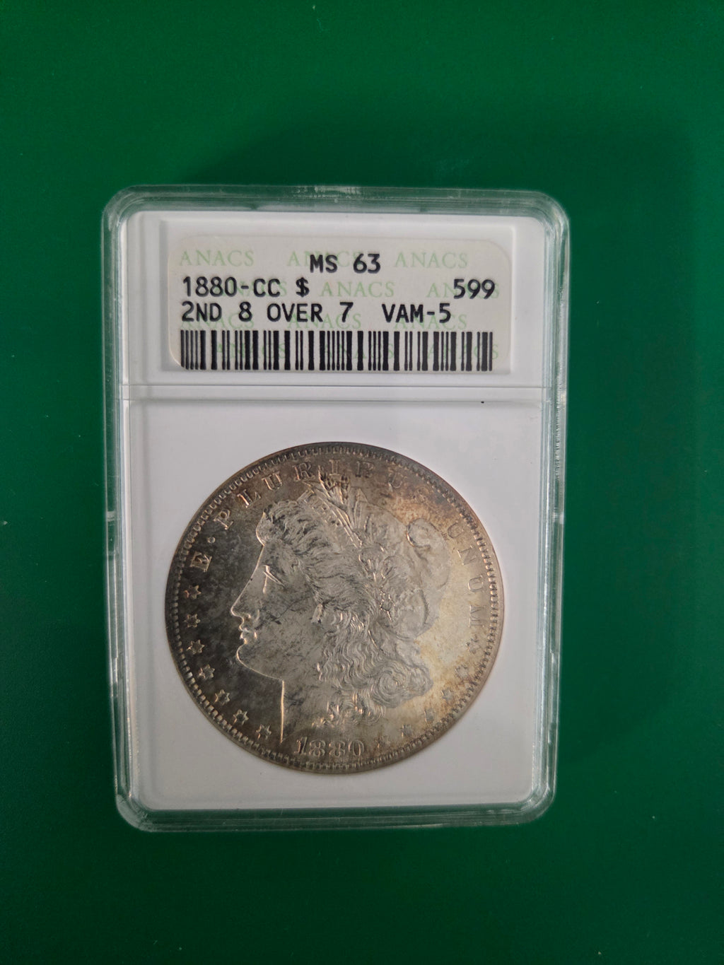 1880 CC  MS 63 ANACS 2ND 8 OVER 7