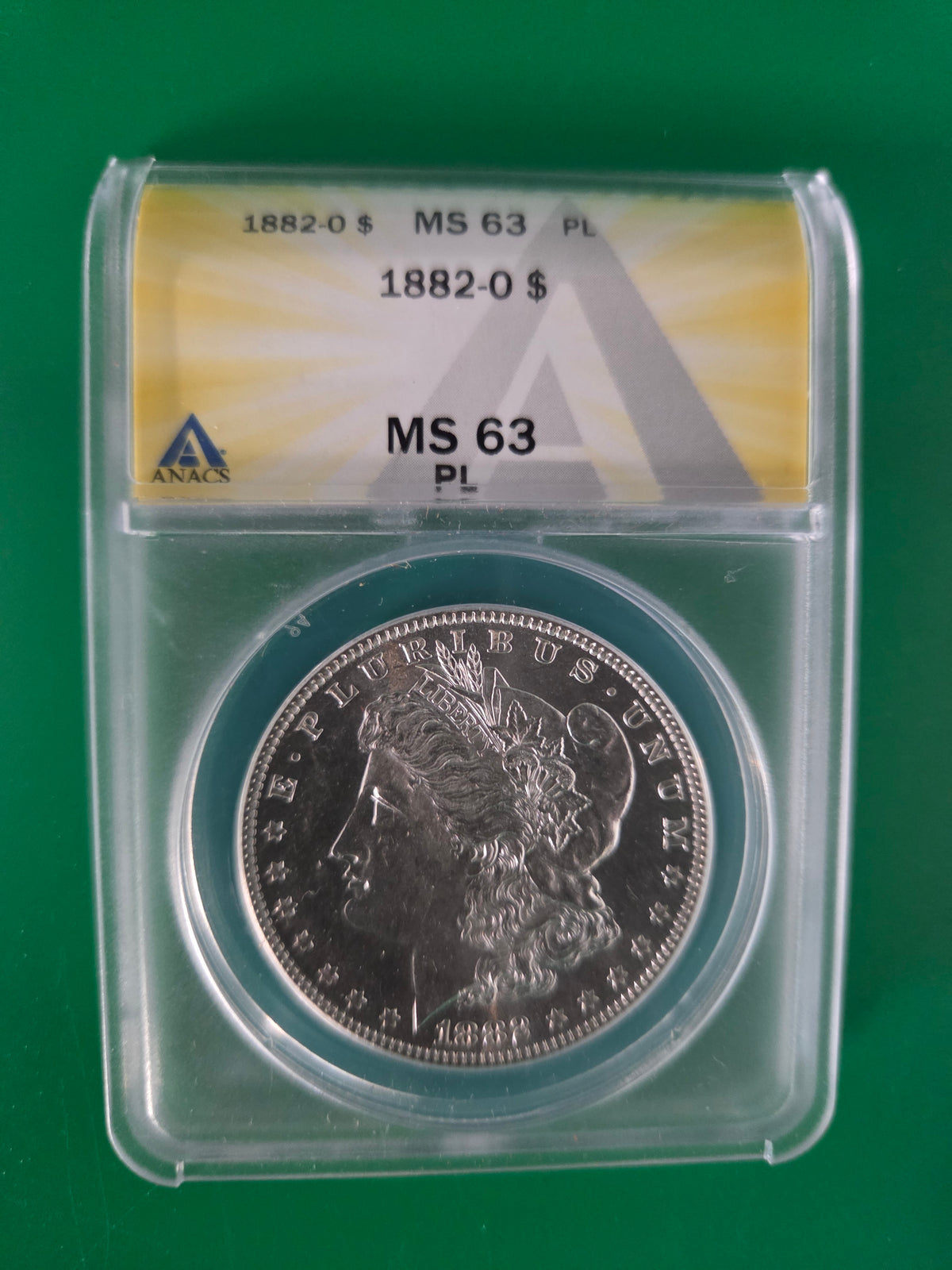 1882 O MORGAN DOLLAR ANACS MS 63PL