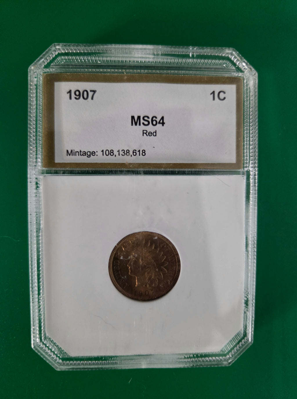 1907 INDIAN CENT  PCI MS64 RED