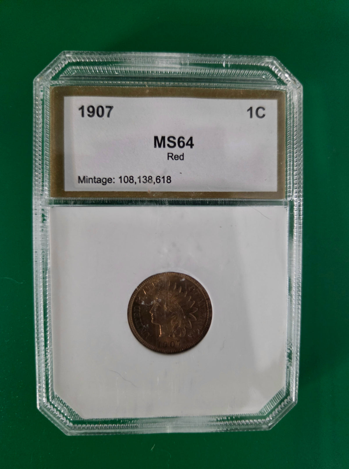 1907 INDIAN CENT  PCI MS64 RED