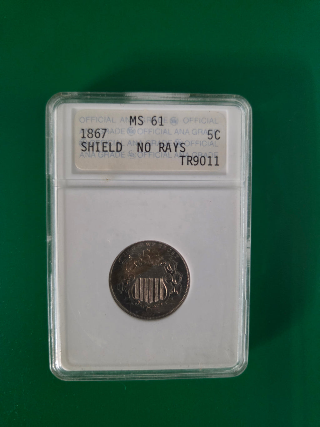 1867 SHIELD NICKEL ANACS MS 61