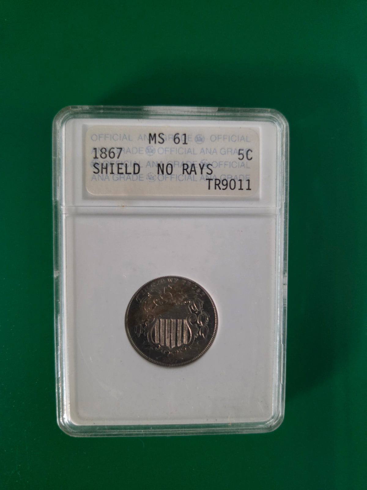1867 SHIELD NICKEL ANACS MS 61