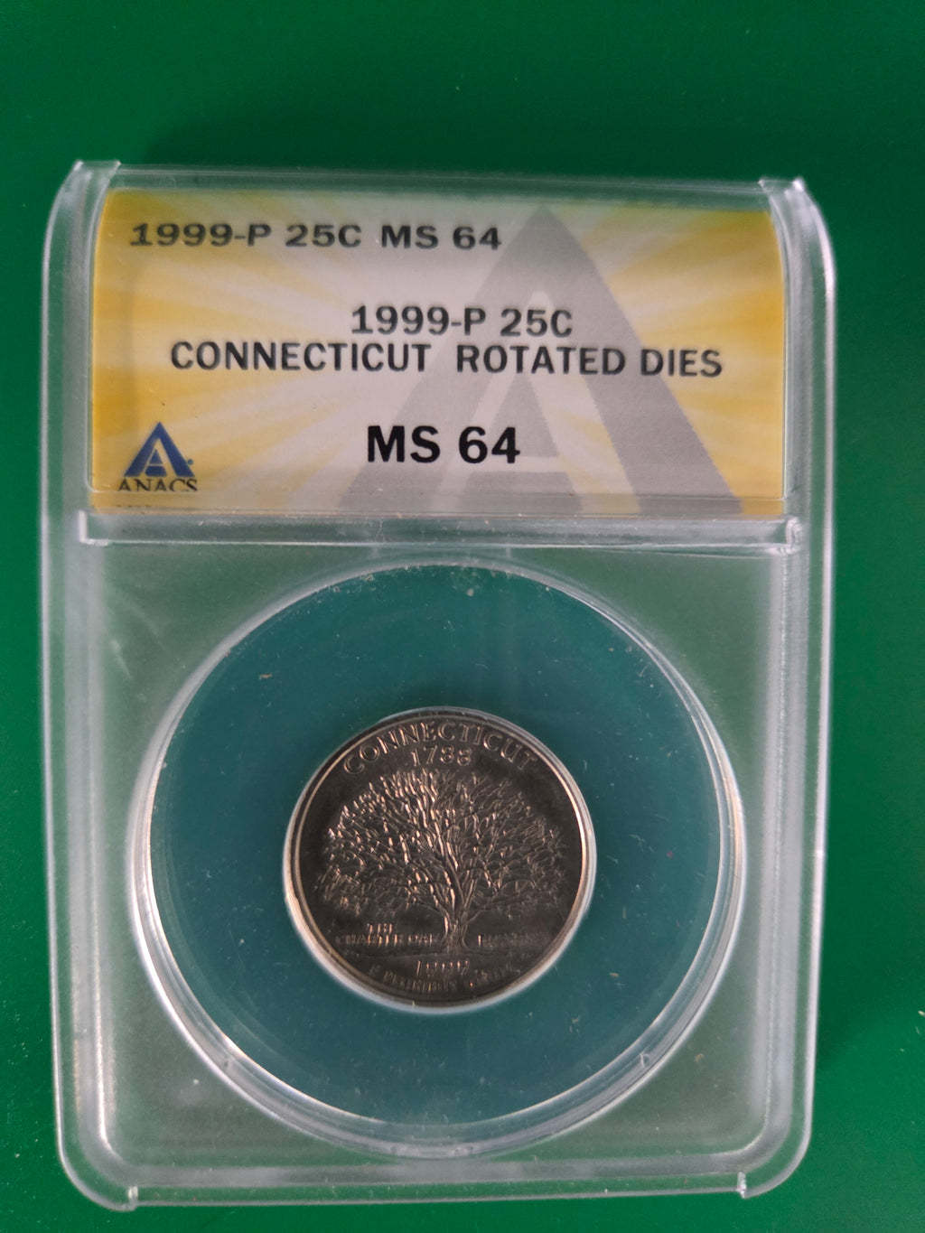 1999 P CONNECTICUT QUARTER ANACS MS64
