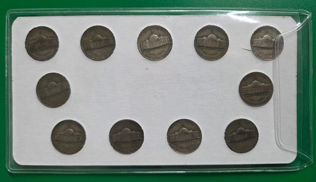 COMPLETE 11 PC SET OF SILVER WAR NICKELS 1942-45 PDS