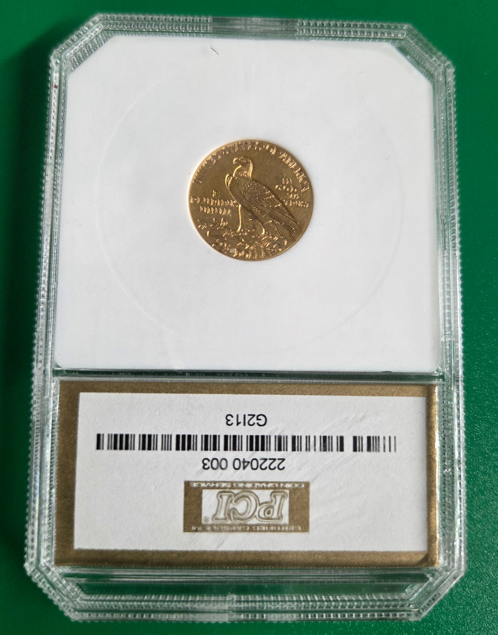 1913 2 1/2 GOLD INDIAN PCI AU53