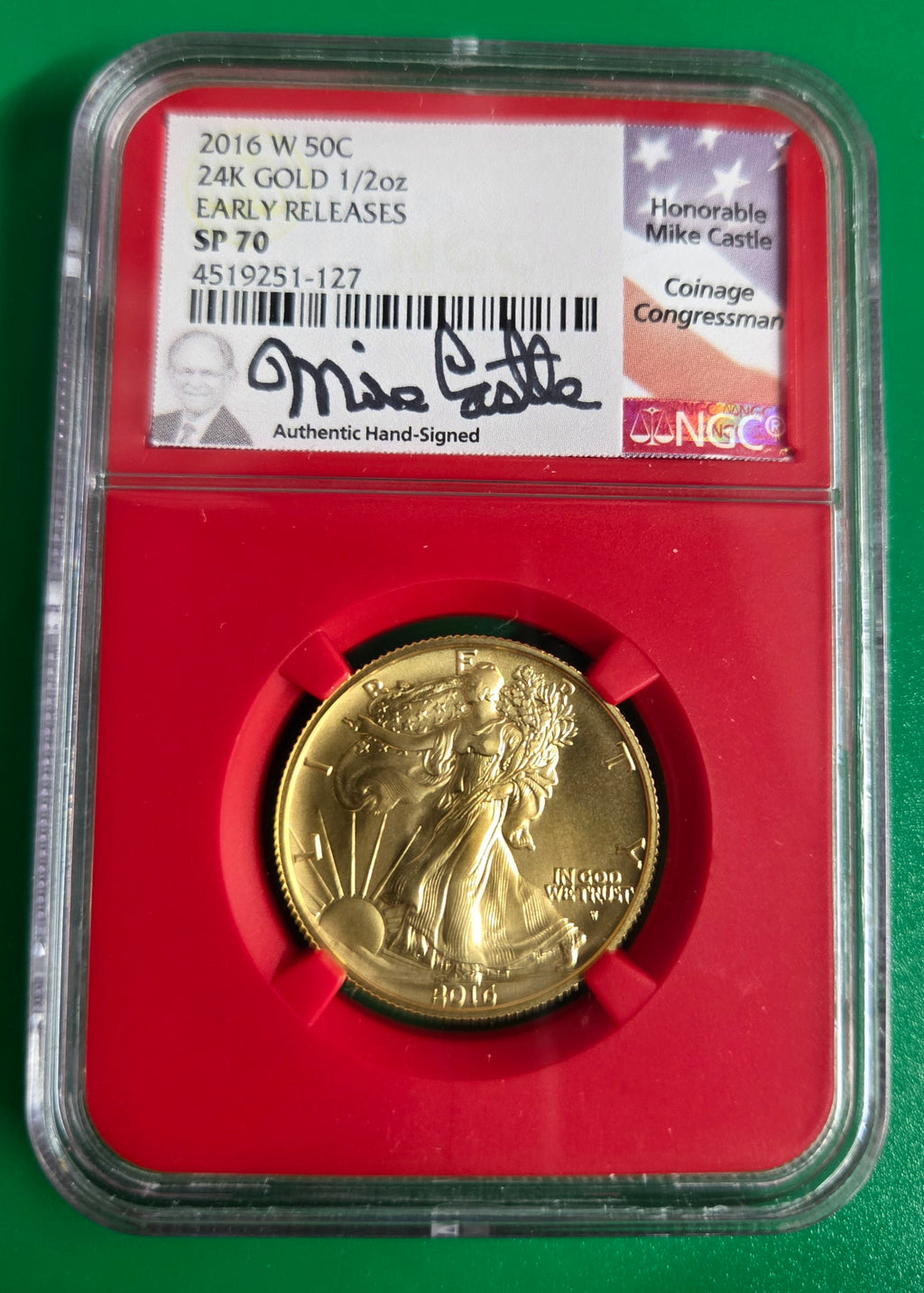 2016 W 1/2 OZ GOLD NGC SP70